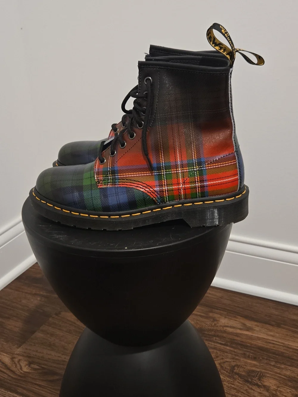 Dr. Martens Plaid Leather Combat Boots - Green, Red, Blue, Black - Picture 3 of 6